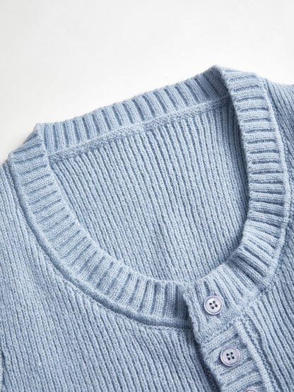 Buttoned Slit Tie Front Knit Top