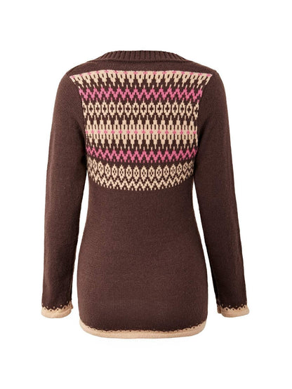 Button Front Jacquard Knitted Sweater