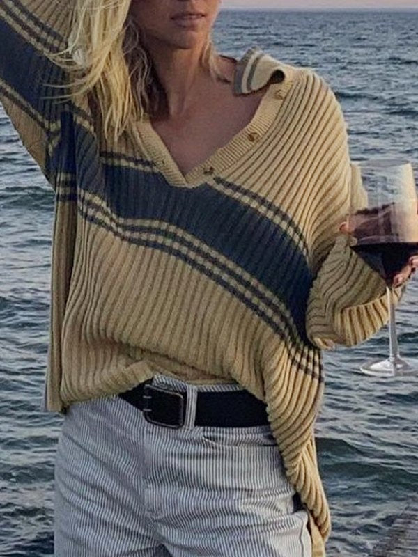 Vintage Striped Polo Knit Sweater
