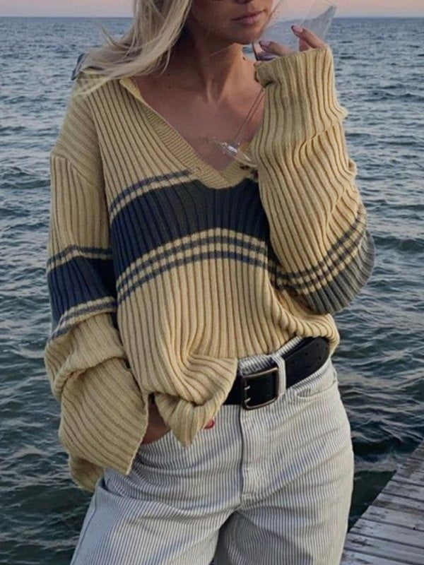 Vintage Striped Polo Knit Sweater