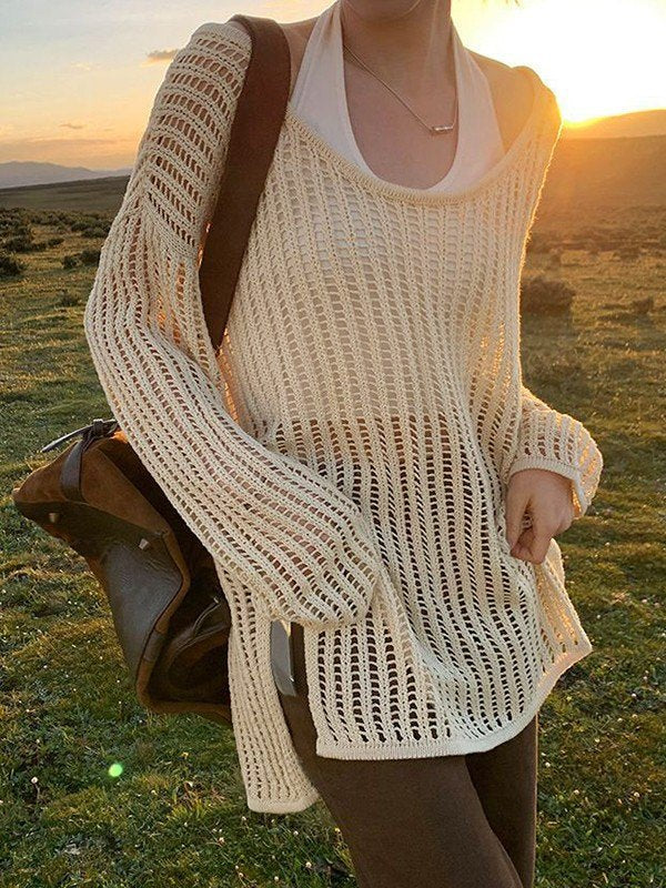 Split Hem Open Knit Top