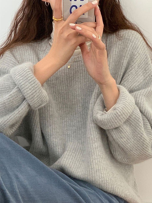 Solid Color Crew Neck Pullover Sweater