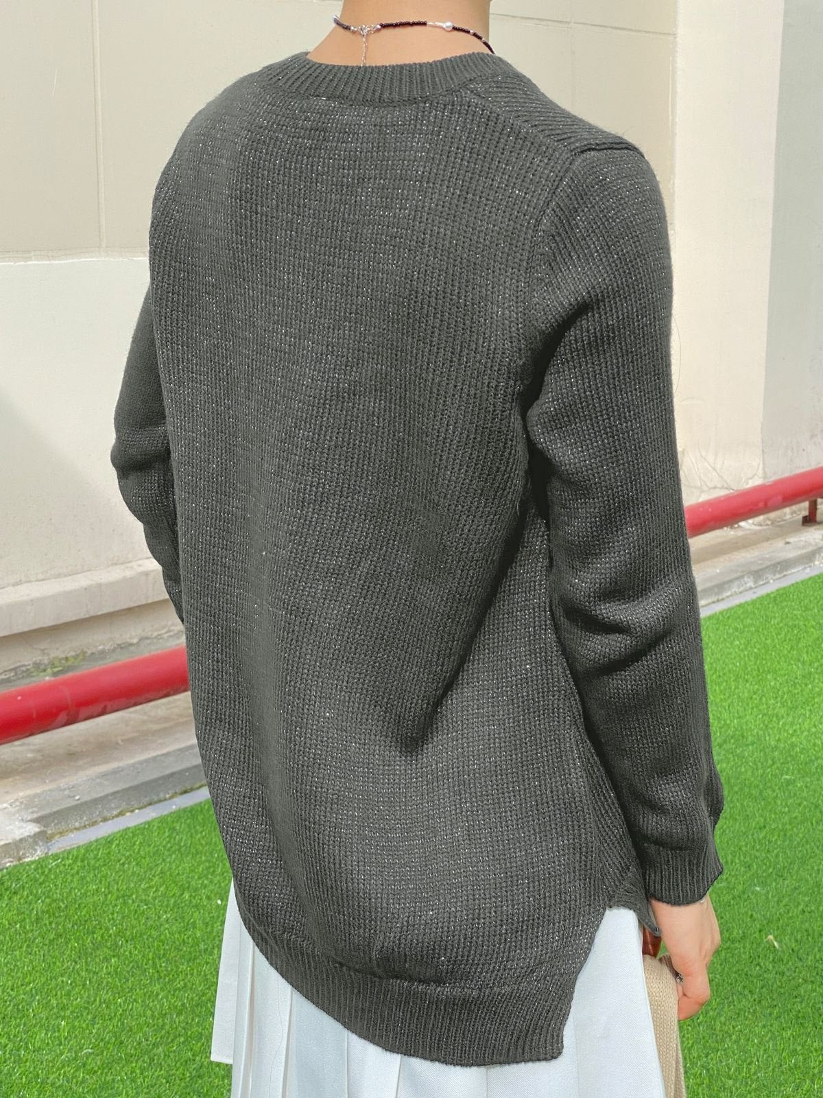 V Neck Metallic Black Pullover Sweater
