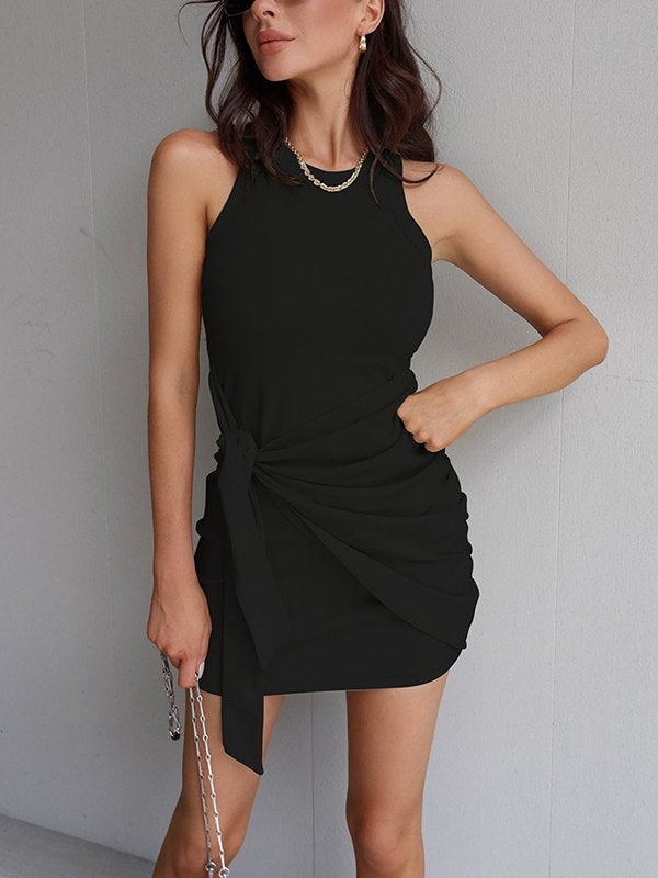 Solid Side Tie Tank Dress