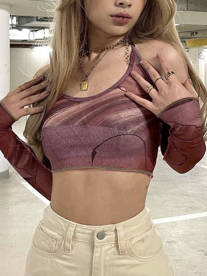 Printed Halter Crop Cami Top