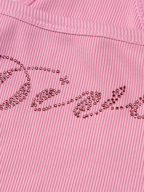 Rhinestone Letter Ribbed Cropped Tank Top
