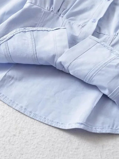 Pleated Button Down Long Sleeve Blouse