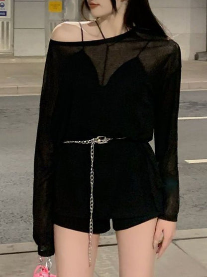 Split Semi Sheer Oversized Knit Top