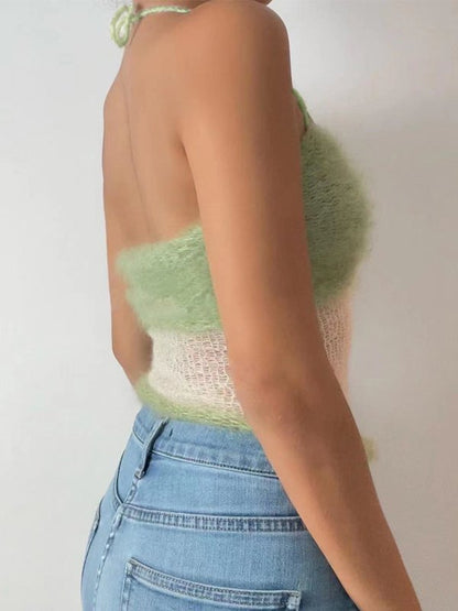 Fuzzy Halter Knitted Crop Cami Top