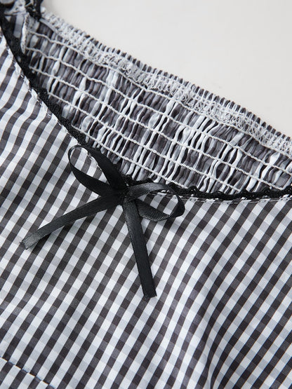 Black Checkered Smocked Blouse