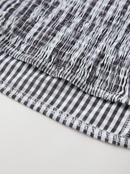 Black Checkered Smocked Blouse
