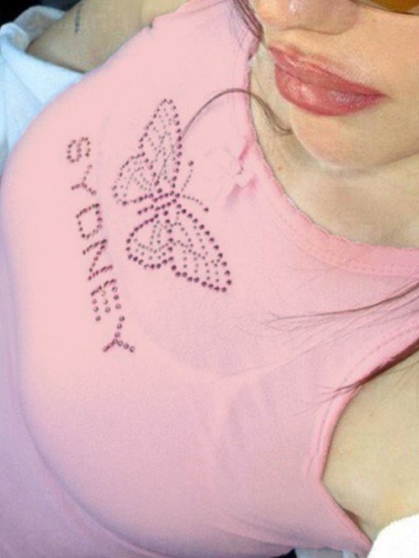 Rhinestone Butterfly Cropped Tank Top