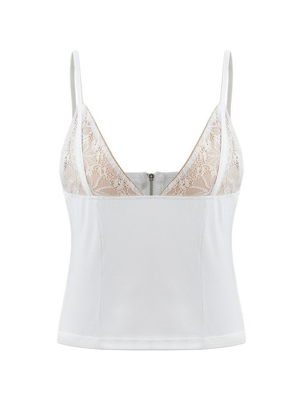 V Neck Panel Lace Crop Cami Top