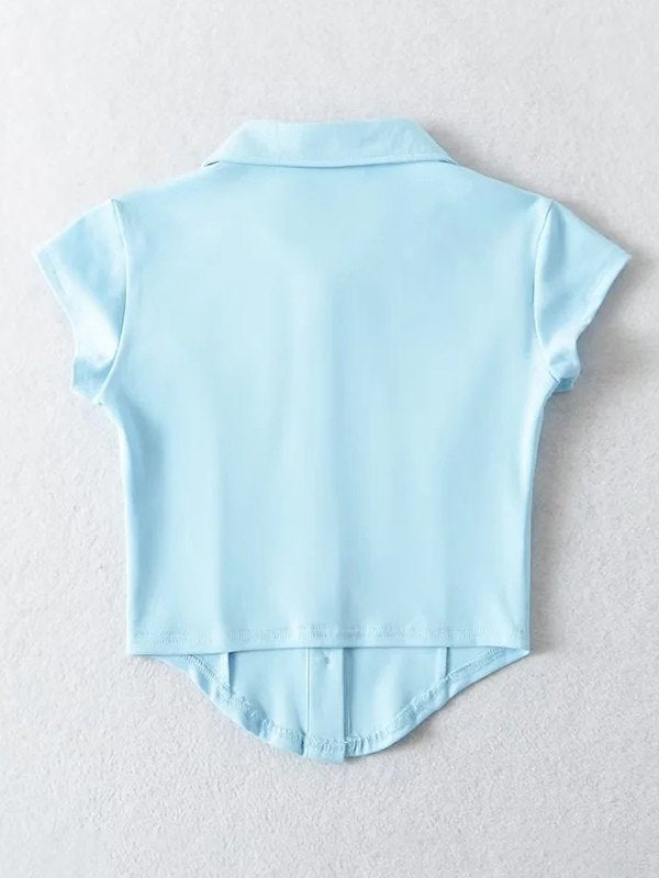 Front Pocket Buttoned Cropped Blouse