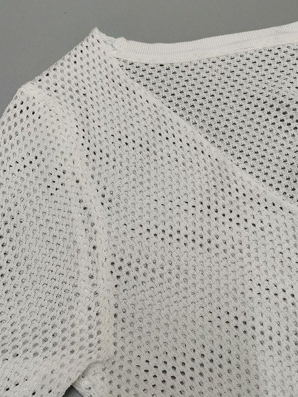 White Tie Front Open Knit Crop Top
