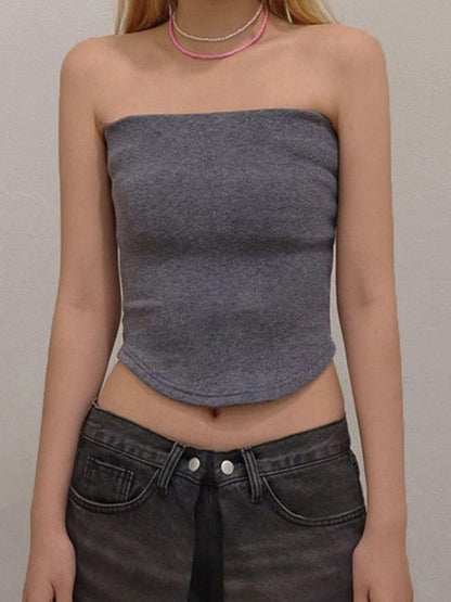 Solid color slim fit collar Bandeau Tops