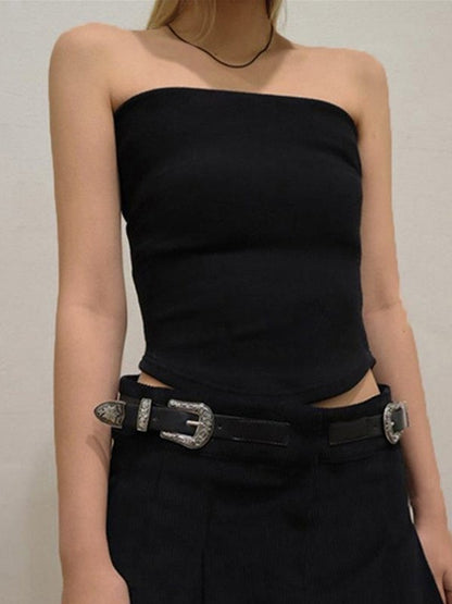 Solid color slim fit collar Bandeau Tops