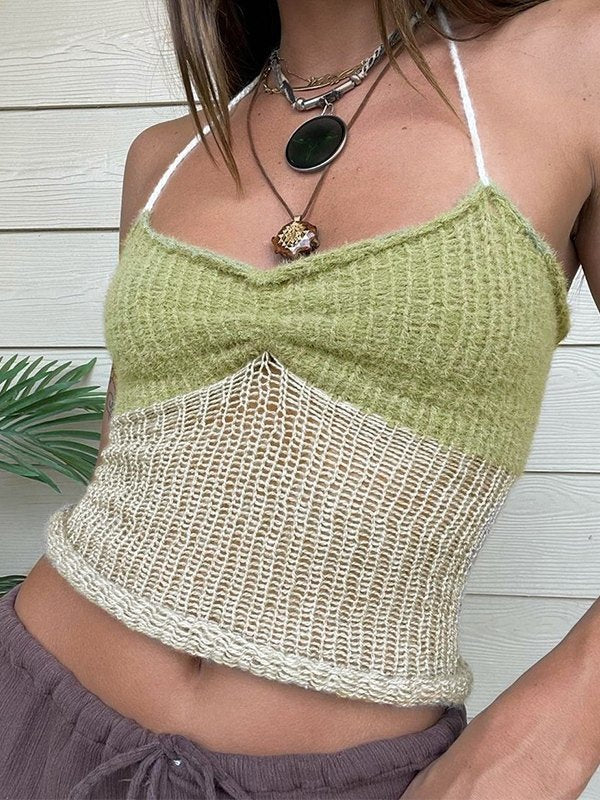 Lace Up Knitted Crop Cami Top