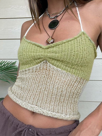 Lace Up Knitted Crop Cami Top