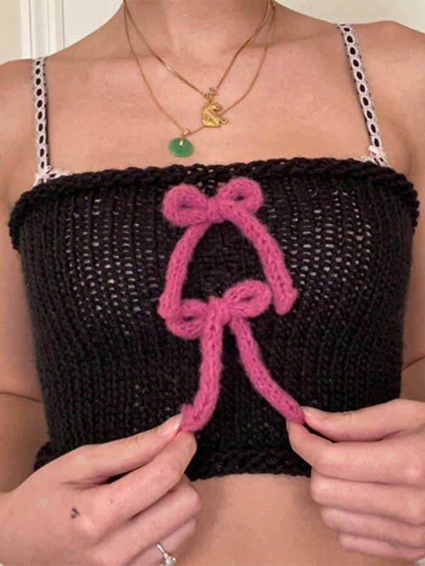 Bow Design Crochet Knitted Tube Top