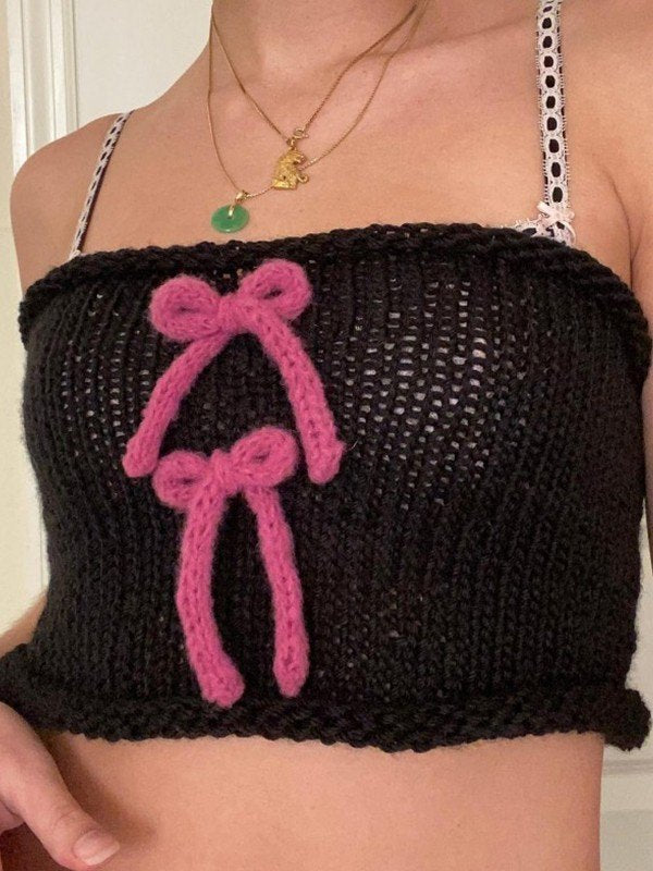 Bow Design Crochet Knitted Tube Top