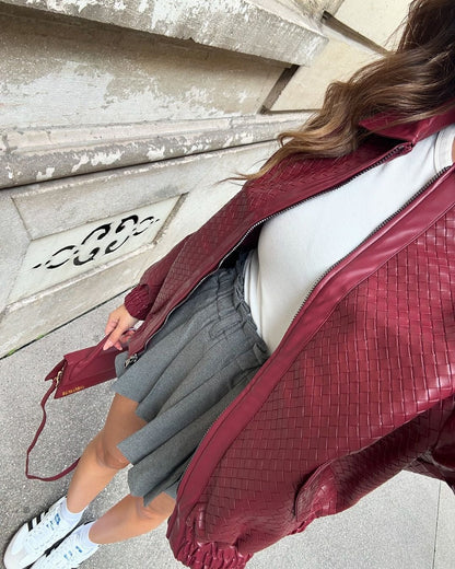 Catalyna Burgundy Faux Leather Jacket