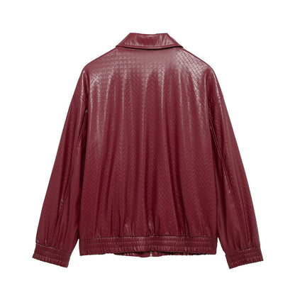 Catalyna Burgundy Faux Leather Jacket