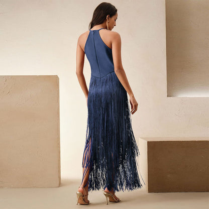 Quelr Halterneck Fringe Midi Dress
