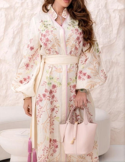 Cressida Floral Lace Up Long Sleeve Maxi Dress