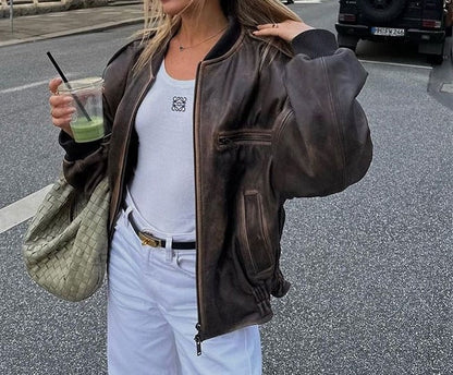Martina Distressed Aviator Jacket