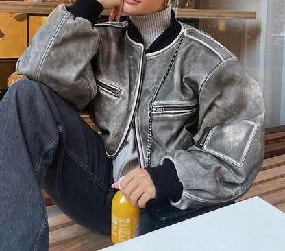 Martina Distressed Aviator Jacket