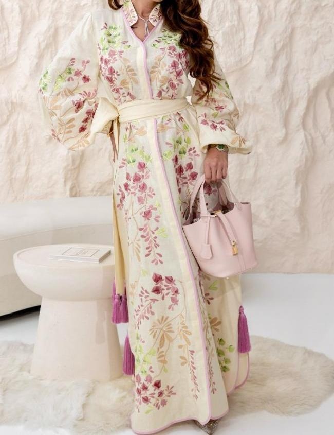 Cressida Floral Lace Up Long Sleeve Maxi Dress