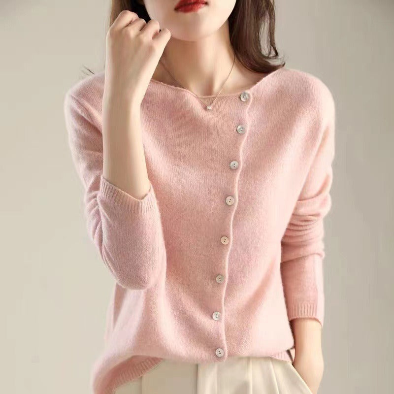 | Asymmetric Button Sweater