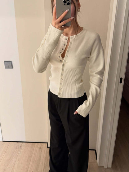 Luna Snap-Detail Ribbed Knit Cardigan