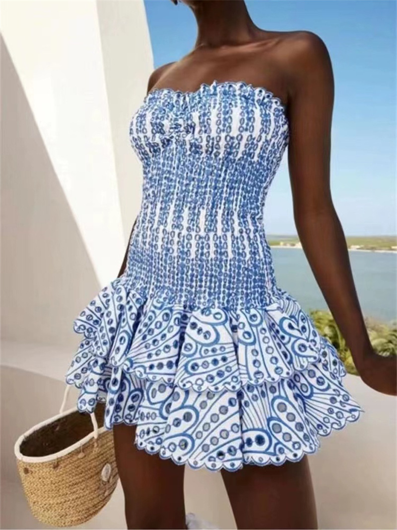 | Smocked Strapless Mini Dress