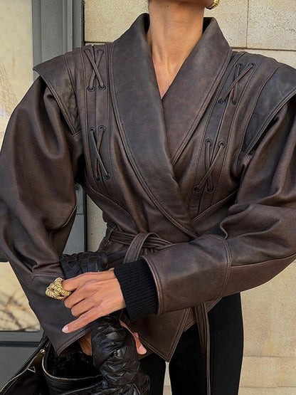 Mishika Crinkled Faux Leather Jacket