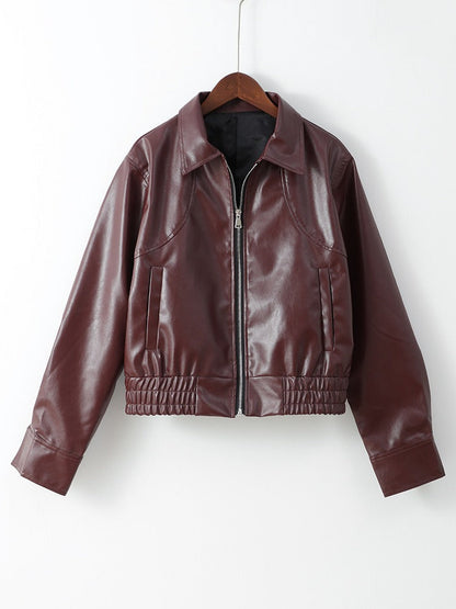 Jesse Burgundy Faux Leather Cropped Jacket