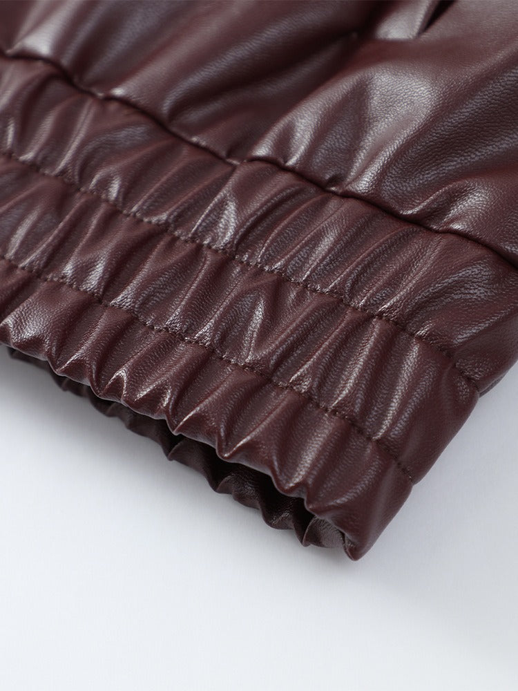 Jesse Burgundy Faux Leather Cropped Jacket