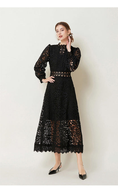 Victoirk Lace Butterfly-Sleeve Midi Dress