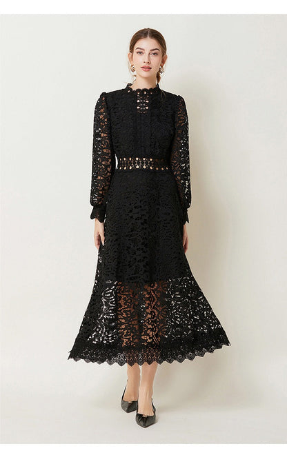 Victoirk Lace Butterfly-Sleeve Midi Dress