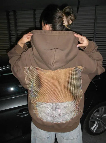 Aurora Rhinestone Backless Hoodie