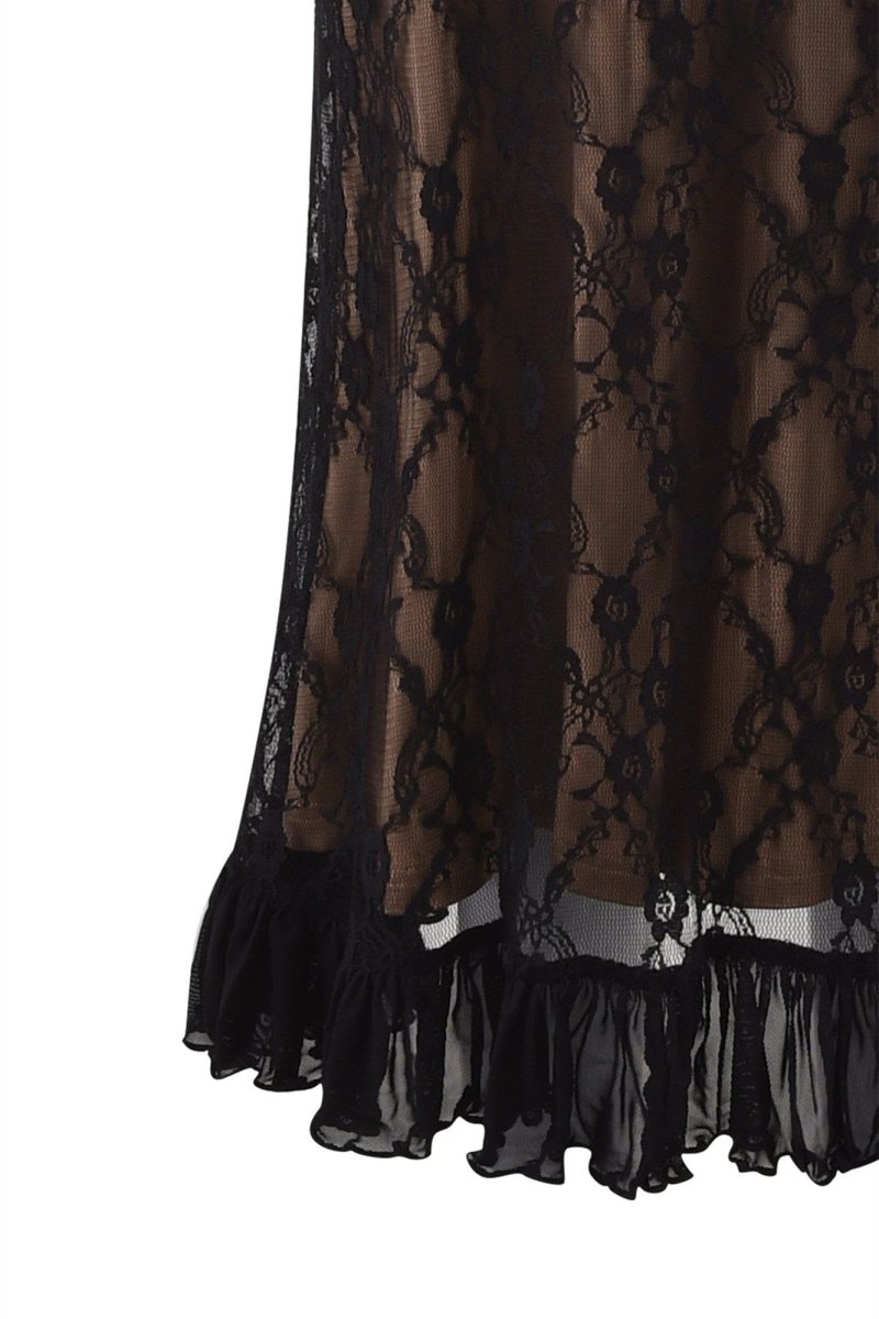 Floral Lace Overlay Scoop Neck Ruffle Strap Bow Detail Tiered Ruffle Hem Midi Dress