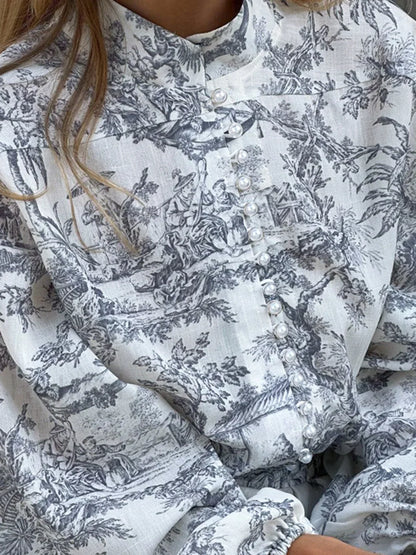 Ink Painting Print Tie Modern Up A-Line Short Dress