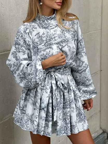 Ink Painting Print Tie Modern Up A-Line Short Dress