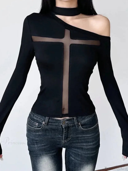 Intersecting Net Patchwork Knit Top