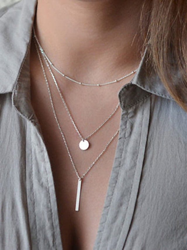Chic Modern Geometry Necklace for Women - 3 Layered Design for All Seasons