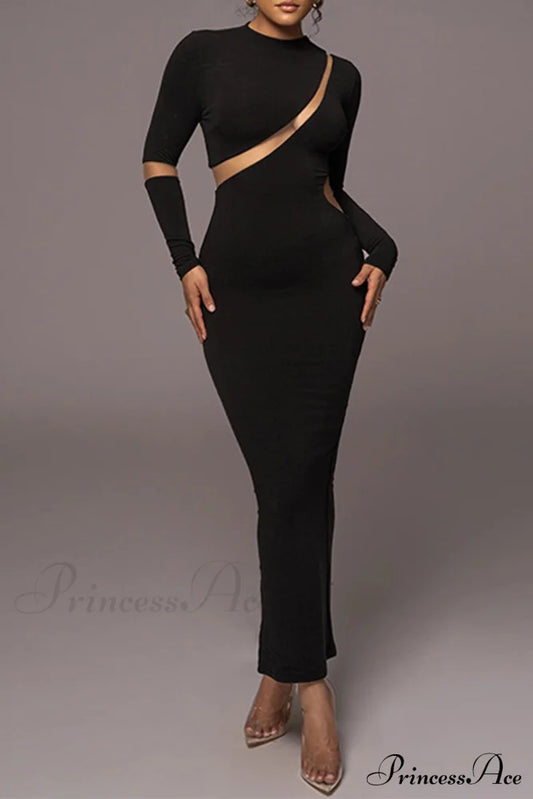 Irregular Slit Long Sleeve Dress