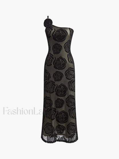 Jacquard Floral Asymmetrical Long Dress