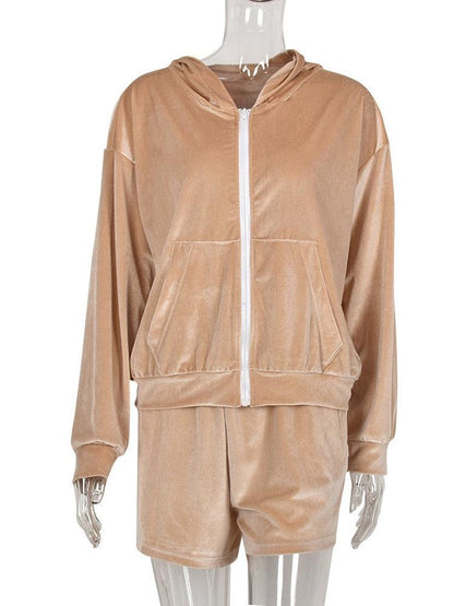 KittenAlarm - Jamila Velvet Zip Up Jacket & Mini Shorts Set
