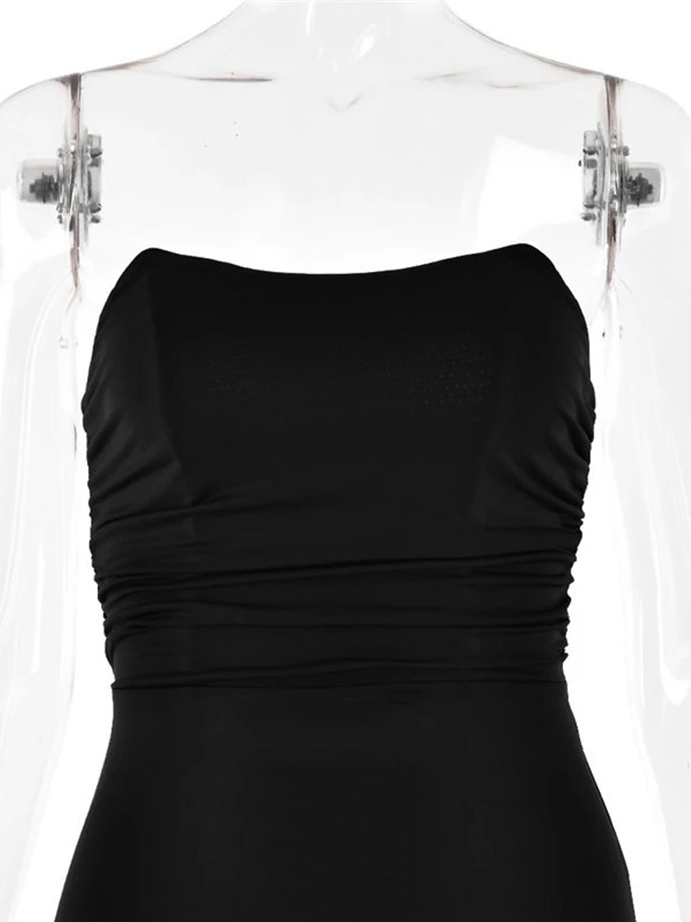 Strapless Horizontal Ruched Waist Bodycon Column Maxi Dress